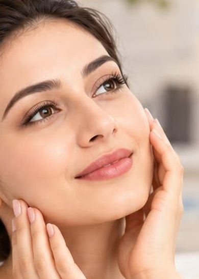 Woman with clear, glowing skin